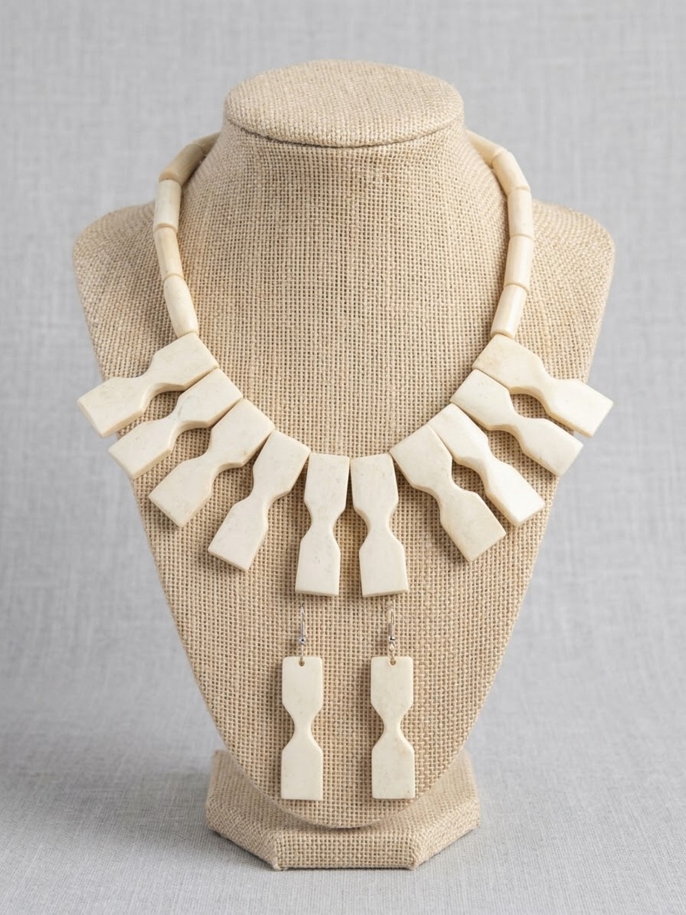 Neutral Cream Sculptural Statement Necklace and Earrings Set